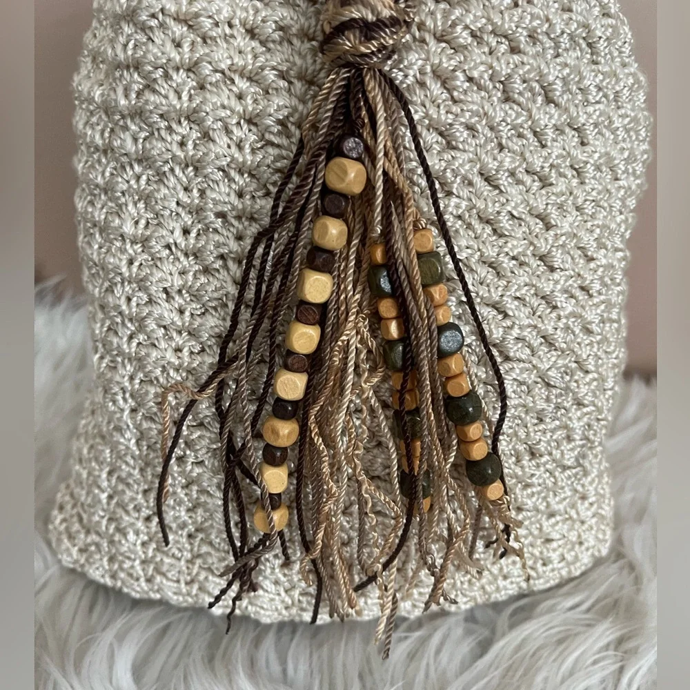 {The SAK} Crochet Drawstring Backpack Purse in Ivory